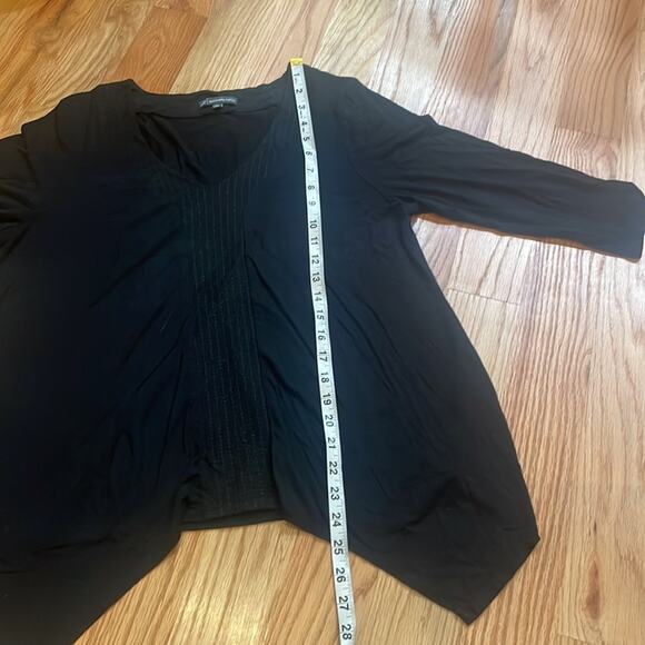 Adrianna Papell Black V-Neck Shark Bite Hem 3/4 Sleeves Jersey Knit Top XL - Picture 3 of 7